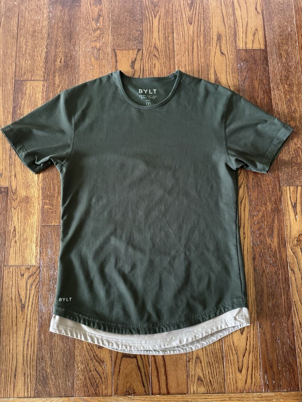 BYLT Basics Drop Cut S/S Dual Layer Lux T-Shirt Womens Medium Olive Drab‎ Green